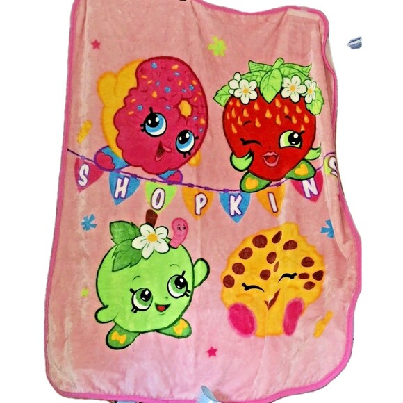 Shopkins Blanket Cookie Donut Apple Strawberry Pink Throw Soft Blanket Child - Picture 1 of 5